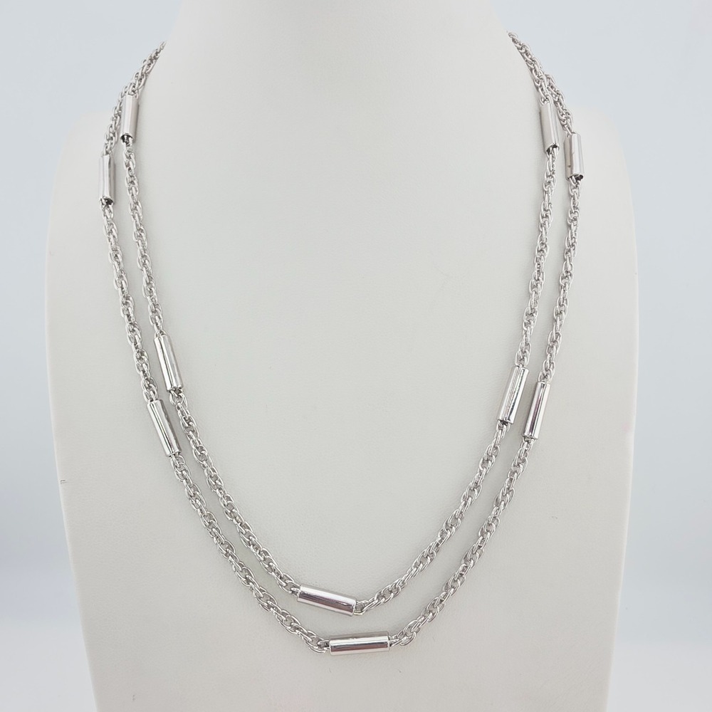 Vintage SARAH COVENTRY Station Necklace Long Rope Chain Silver Tone 36"